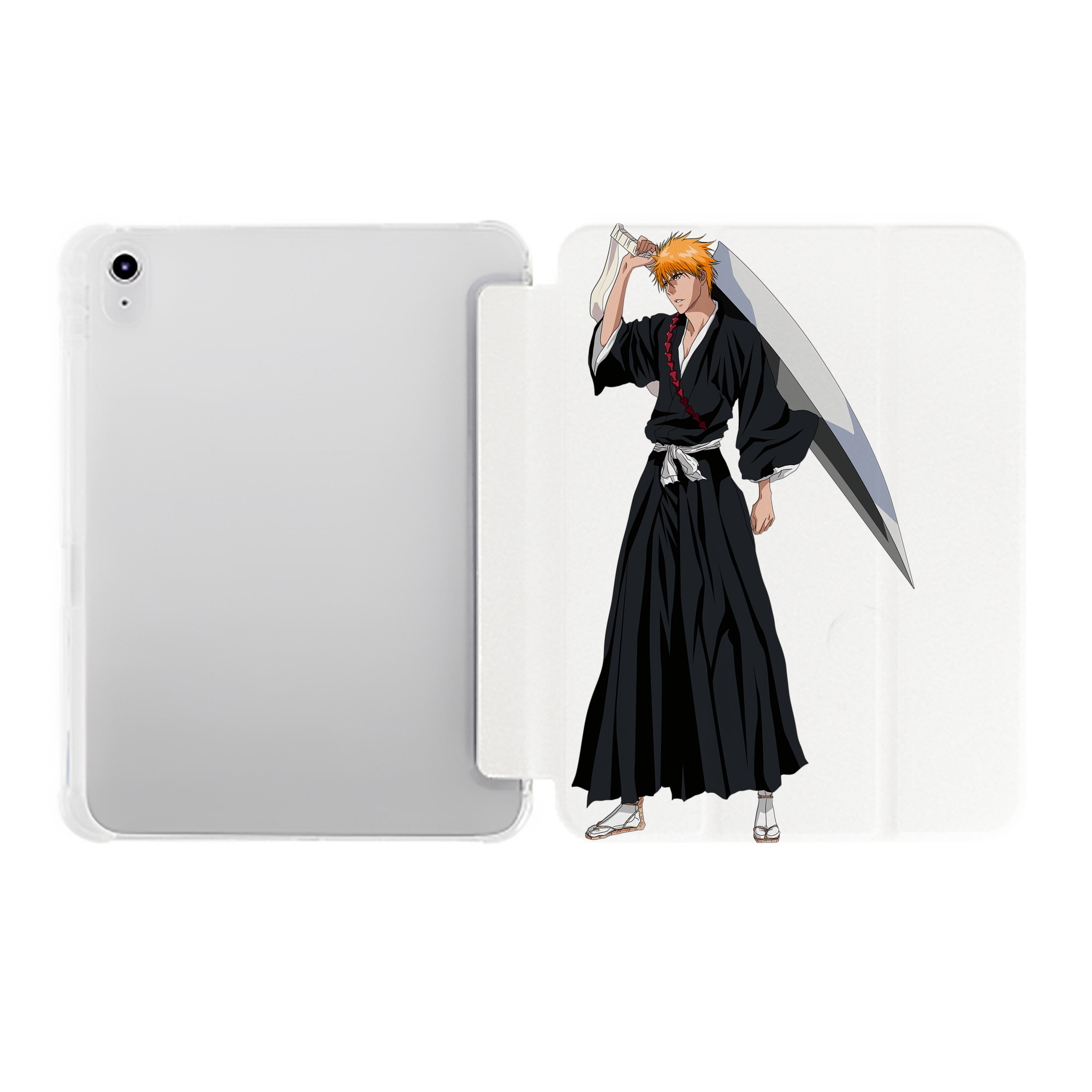 （画像用） ブリーチ 黒崎一護（くろさき いちご）BLEACH Kurosaki Ichigo IPad ケース ペン収納付き 三つ折りスタンド PUレザー×シリコン 対応機種9.5/10.5/10.9インチ